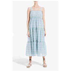 Max Studio Tiered Heart Print Dress, Birch/Blue/Green, M